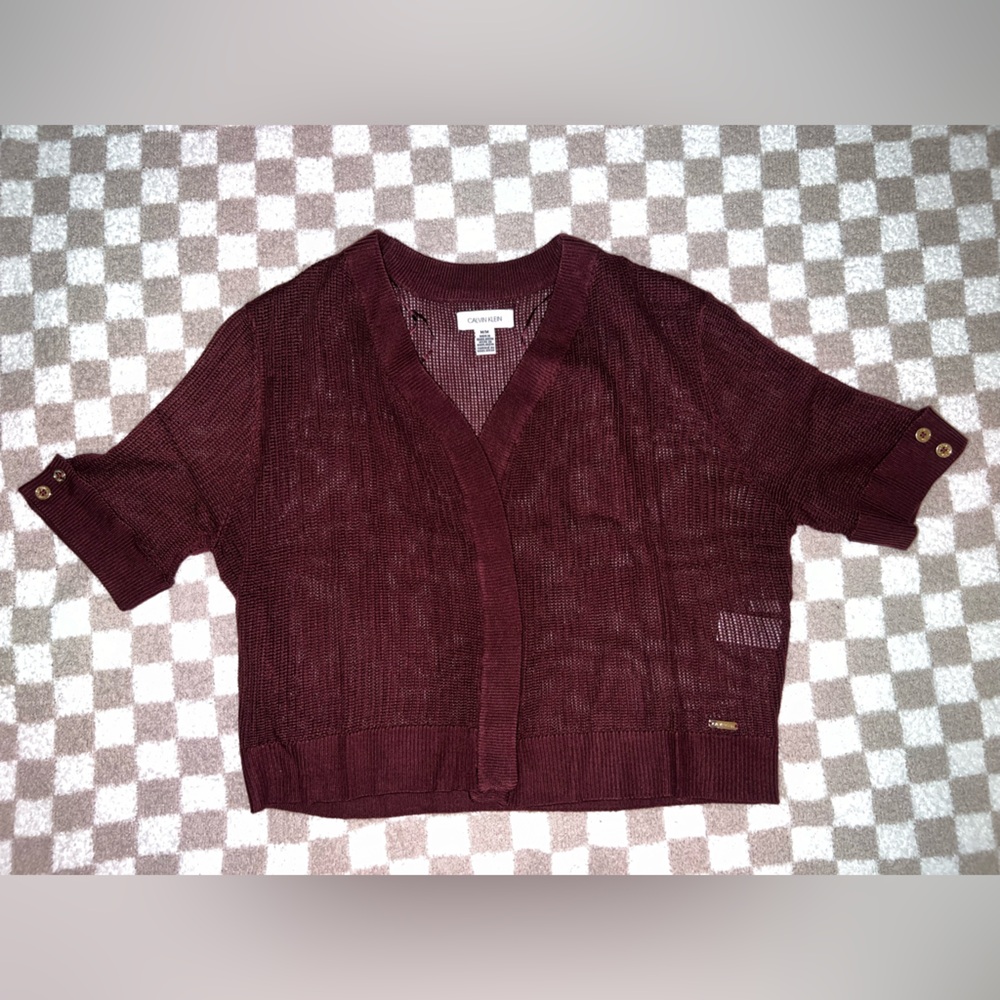 Calvin Klein Burgundy Short Sleeve Cardigan